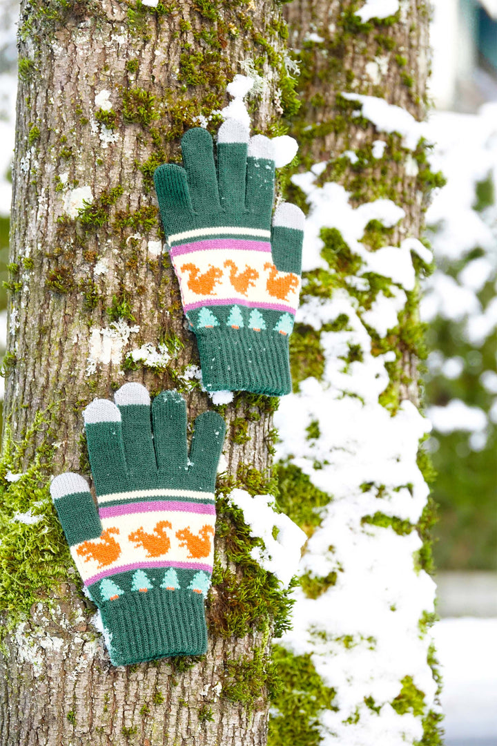 Forest Squirrel Knit Gloves