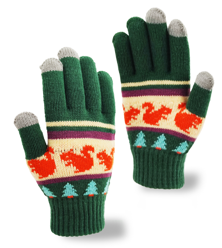 Forest Squirrel Knit Gloves